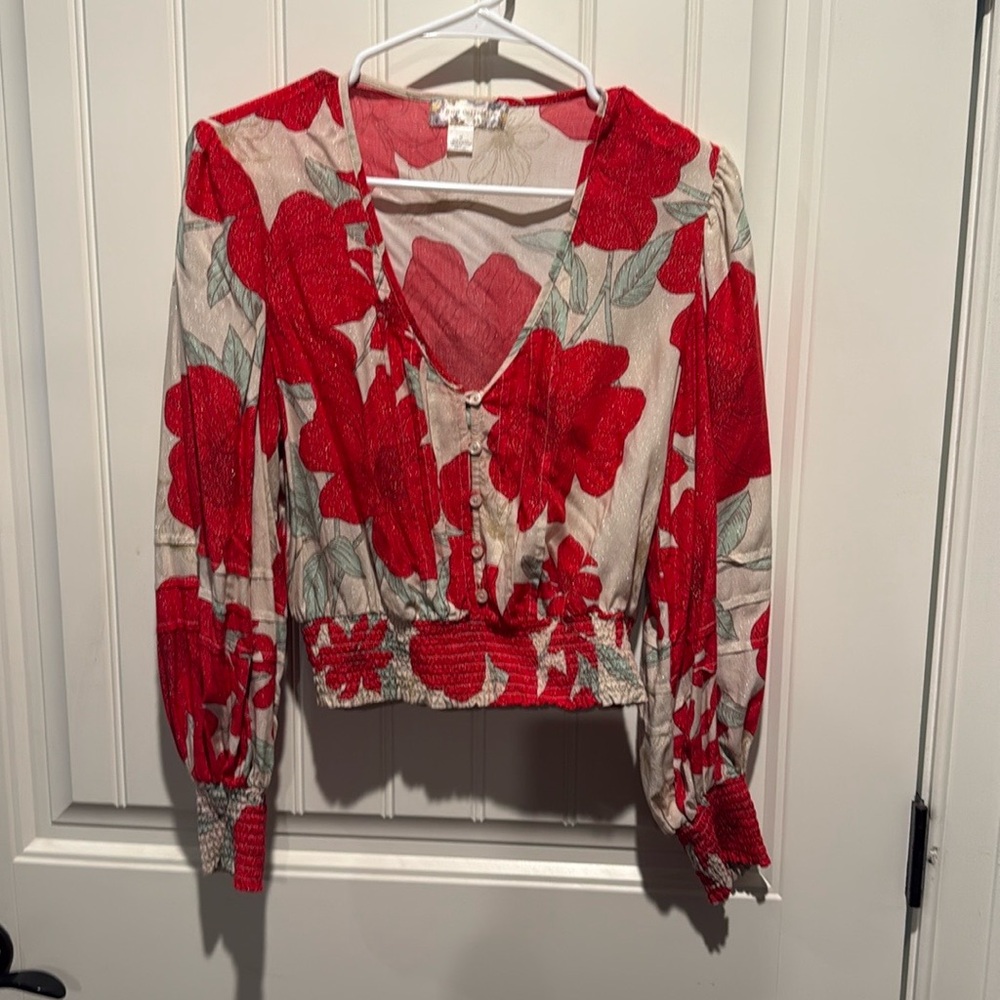 BOG COLLECTIVE FLORAL sparkle long  Sleeves CROP TOP Bohemianpeasant
